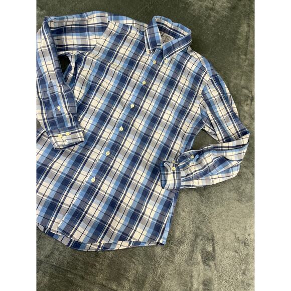 Men's Brooks Brothers Regent Blue Plaid Button Down Shirt Cotton - Excellent - Picture 6 of 10